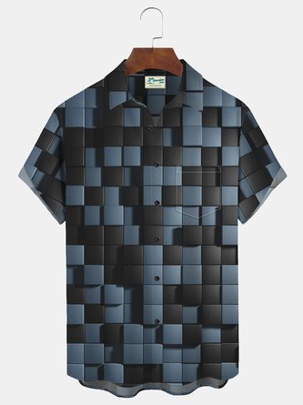 Royaura Geometric Cubes Print Beach Men's Hawaiian Oversized Shirt with Pocket