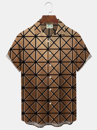 Royaura Vintage Geometric Color Block Diamond Print Men's Button Pocket Shirt
