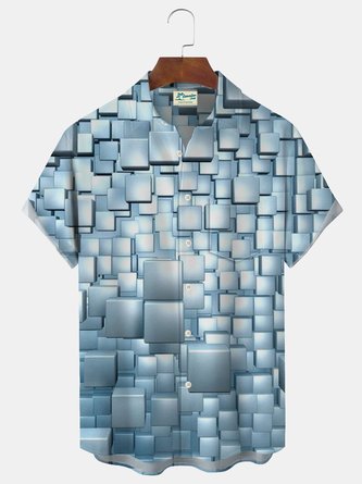 Royaura Geometric 3D Technology Gradient Printing Men's Button Pocket Shirt