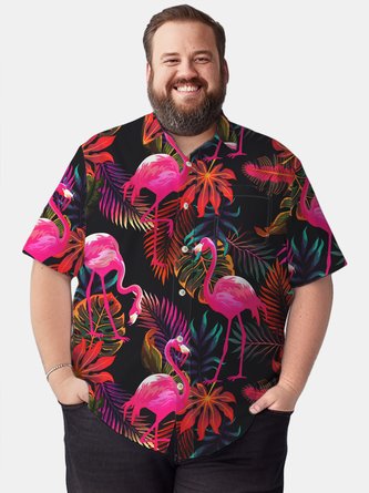 Big & Tall Hawaiian Flamingo Tropical Plant Quick Drying Men's Shirts