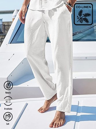 Royaura Linen Pants Men's Breathable Loose Casual Solid Color Basic Plus Size Pants