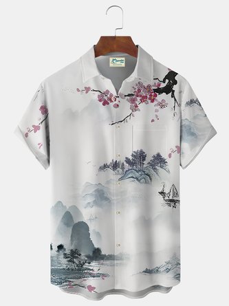 Royaura Floral Print Beach Men's Hawaiian Oversized Shirt With Pocket