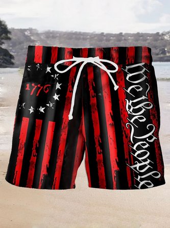 Royaura Vintage Flag 1776 Print Men's Beach Shorts Swim Trunks