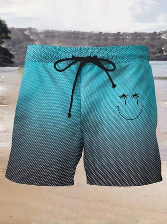 Royaura Hawaii Gradient Smiley Coconut Tree Print Men's Beach Trunks Swimming Trunks