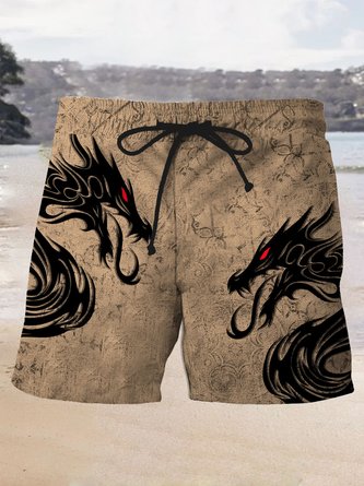 Royaura Vintage Viking Dragon Print Men's Beach Trunks Swim Trunks