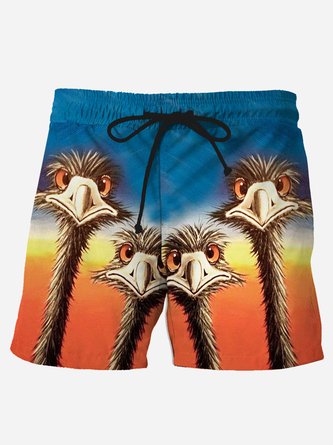 Royaura Hawaiian Ostrich Print Men's Beach Shorts Swim Trunks