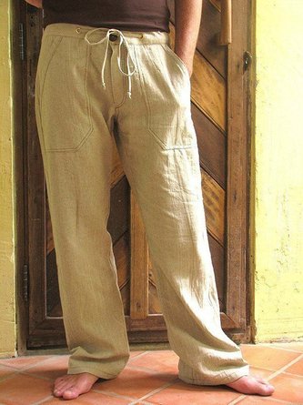 Royaura Holiday Natural Fiber Solid Color Casual Pants Men