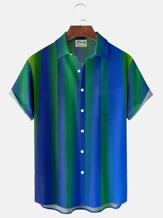 Royaura Art Ombre Green Print Men's Button Pocket Shirt