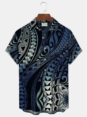 Royaura Beach Holiday Casual Men's Hawaiian Cool Ice Shirts Tapa Geometric Art Sweat-wicking Aloha Pocket Camp Shirts