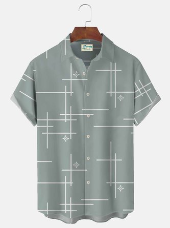 Men's Casual Line Drawing Short Sleeve Shirt