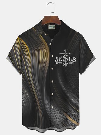 Royaura Gradient Jesus Print Men's Button Pocket Shirt