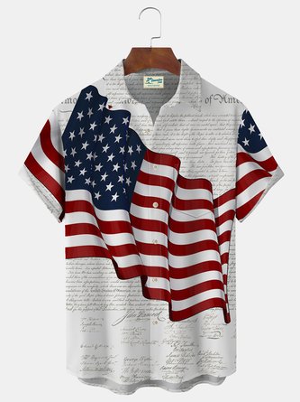 Royaura American Flag Print Beach Men's Hawaiian Oversized Shirt with Pockets