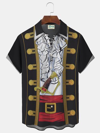 Royaura Pirate Cosplay Print Beach Men's Hawaiian Oversized Shirt with Pockets