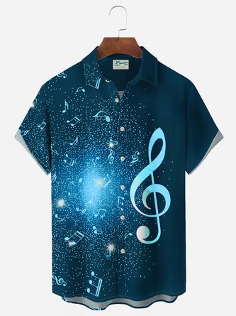 Royaura Music Note Gradient Print Men's Button Pocket Shirt