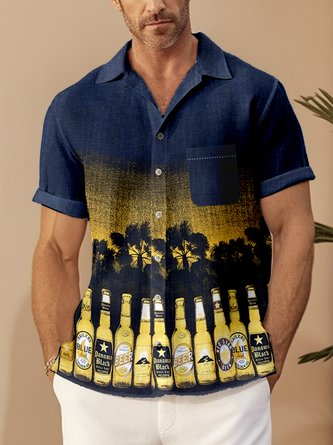Royaura Plum Bamboo Botanical Print Beach Men's Hawaiian Oversized Shirt with Pockets