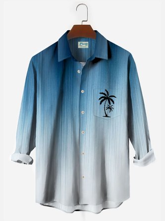 Royaura Hawaii Gradient Coconut Tree Print Men's Button Pocket Long Sleeve Shirt