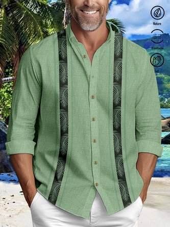 Royaura  Guayabera Casual Men's Vacation Big and Tall Long Sleeve Shirt