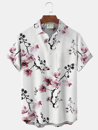 Royaura Japanese Floral Print Beach Men's Hawaiian Oversized Short Sleeve Shirt with Pockets