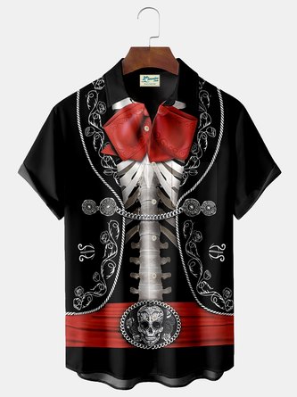 Royaura Halloween Pirate Cosplay Print  Men's Hawaiian Oversized Shirt with Pockets