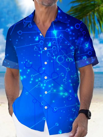 Royaura Geometric Atomic Gradient Men's Button Pocket Short Sleeve Shirt