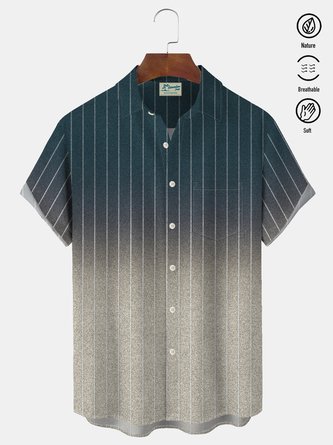 Royaura Vintage Gradient Stripe Print Men's Button Pocket Short Sleeve Shirt