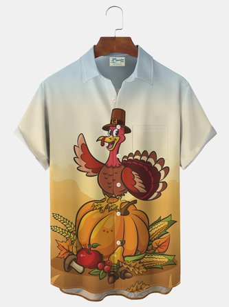Royaura Thanksgiving Turkey Print Men's Button Pocket Shirt
