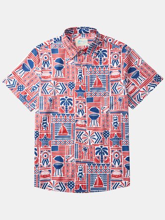 Royaura Beach Holiday Casual Men's Hawaiian Cool Ice Shirts BBQ Family Party Sweat-wicking Breathable Aloha Pocket Camp Shirts