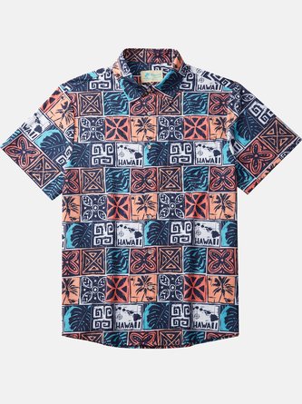 Royaura Beach Vacation Gray Men's Hawaiian Shirts TAPA Geometric Sweat Wicking Breathable Easy Care Stretch Aloha Camping Pocket Shirts