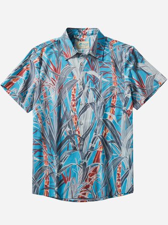 Royaura Hawaiian Botanical Leaf Print Men's Button Pocket Quick Dry Cool Ice Shirts Sweat-wickingShirt