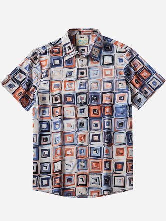 Vintage Medieval Geometric Men's Hawaiian Cool Ice Shirts Stretch Sweat-wicking Breathable Plus Size Aloha Camp Pocket Shirts