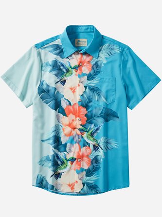 Royaura Hawaiian Floral Hummingbird Print Men's Button Pocket Quick Dry Cool Ice Shirts Sweat-wickingShirt