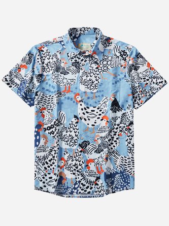 Royaura Rooster Print Cool Ice Shirts Sweat-wicking Beach Men's Hawaiian Oversized Pocket Shirt