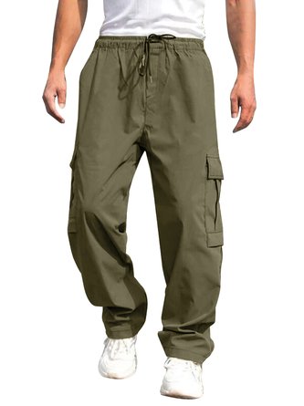 Royaura Retro Casual Men's Cargo Trousers Drawstring Elastic Waist Multi-Pockets Stretch Large Size Casual Pants