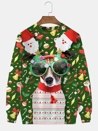 Royaura Men's Christmas Cartoon Dog Print Round Neck Long Sleeve ...
