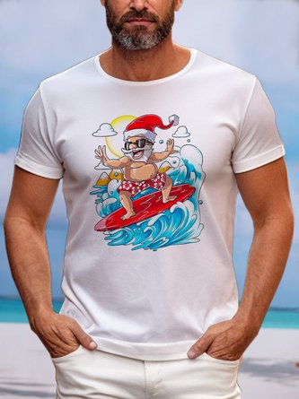 Royaura Christmas Santa Print Men's Short Sleeve T-Shirt