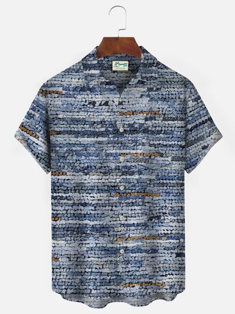 Royaura Vintage Art Geometric Men's Casual Shirt Stretch Plus Size Button Up Aloha Camp Pocket Shirts