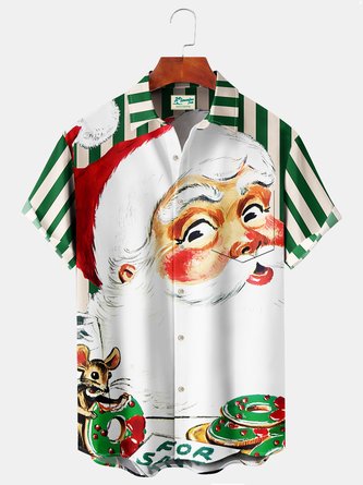 Royaura Christmas Holiday Green Men’s Shirts Santa Claus Cartoon