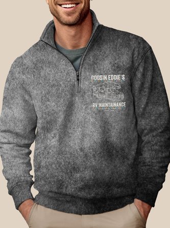 Royaura Vintage Lettering Dark Gray Stand Collar Half-Zip Sweatshirts Stretch Large Size Casual RV Car Pullover Sweatshirts