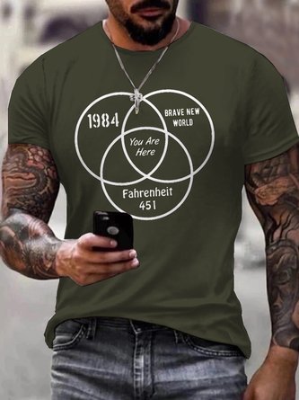 Men's Funny Saying You Are Here Cotton Casual Loose T-Shirt