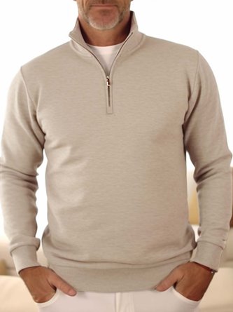 Royaura Stand Collar Half Zip Khaki Men's Pullover Sweatshirts Easy to Wear Stretch Large Size Outdoor Camp Sweatshirts