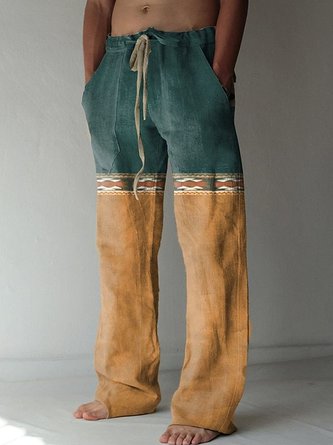Royaura Retro Geometric Ethnic Print Men's Casual Pants