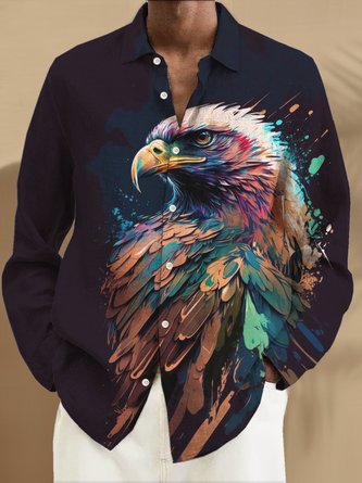 Royaura Eagle Print Men's Button Pocket Long Sleeve Shirt