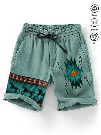 Royaura Western Ethnic Print Men's Casual Beach Shorts
