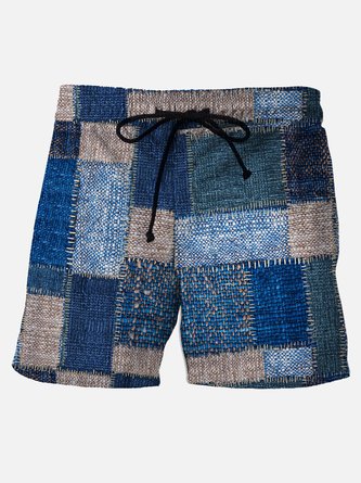 Royaura Geometric Texture Print Men's Casual Beach Shorts