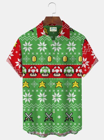 Royaura Christmas Holiday Green Men’s Game Shirts Cartoon Stretch Plus