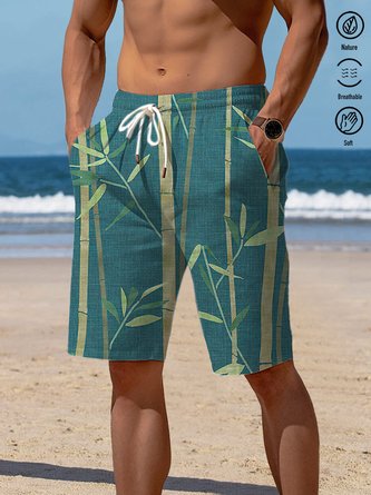 Royaura Bamboo Print Men's Drawstring Beach Shorts Casual Shorts
