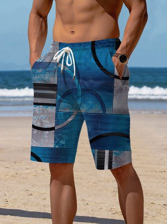 Royaura Lion Coconut Tree Print Men's Drawstring Beach Shorts Casual Shorts