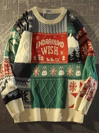 Men's retro twist Christmas patchwork sweater sweater winter loose ins lazy wind oversize coat