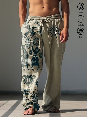 Royaura Vintage Aztec Western Men's Trousers Geometric Indian Art Elastic Waist Breathable Comfortable Casual Trousers
