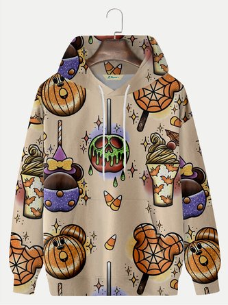 Royaura Men's Halloween Pumpkin Print Drawstring Hooded Sweatshirt